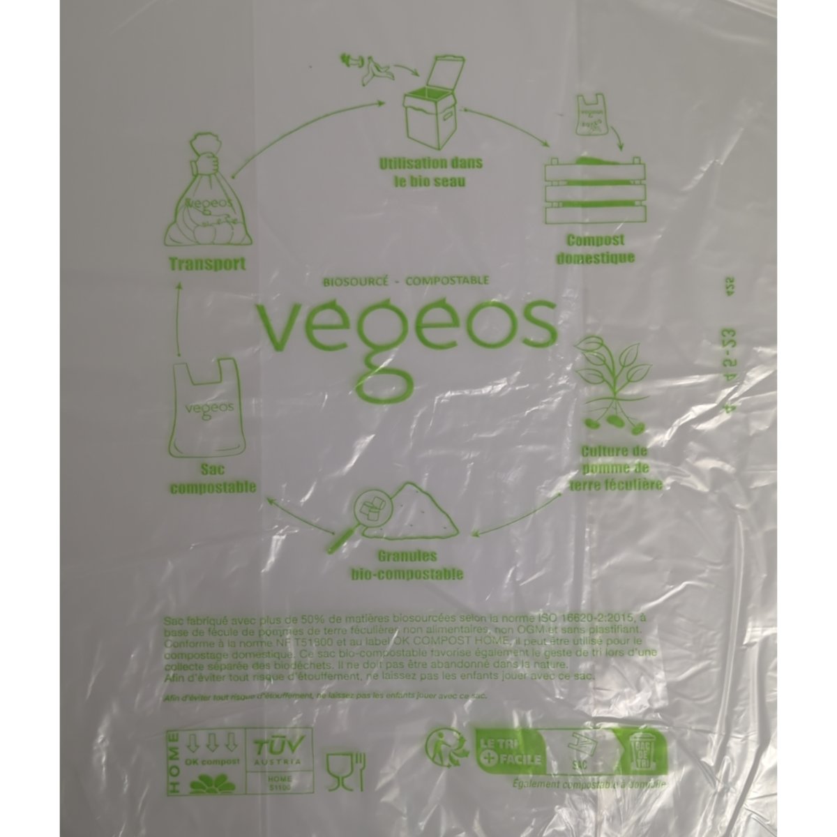 Sacs à bretelles biodégradables transparents 24+14×45 cm par 400 – Image 3